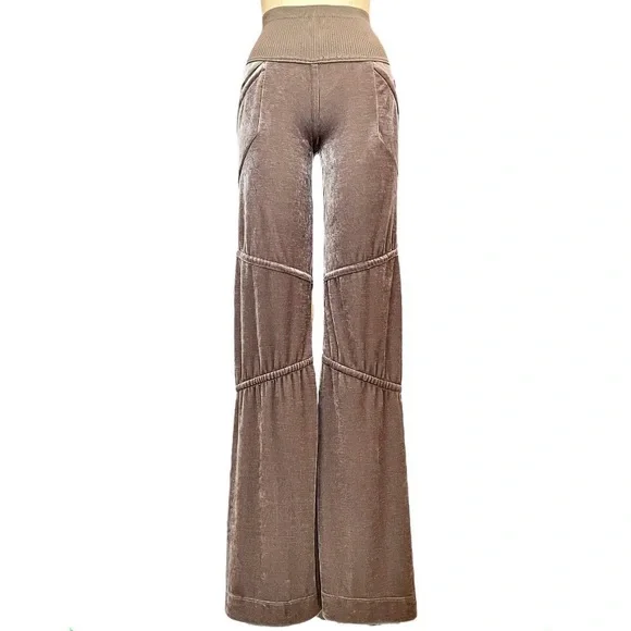 Skaist Taylor Gray Velour Wide-Leg Pants with Foldable Ribbed small - Picture 1 of 7